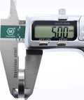 Digital caliper measuring 5.00mm, stainless steel, used for precision size checks of 10 Pack Workhorse Chrome Steel 6802RS Ball Bearings.