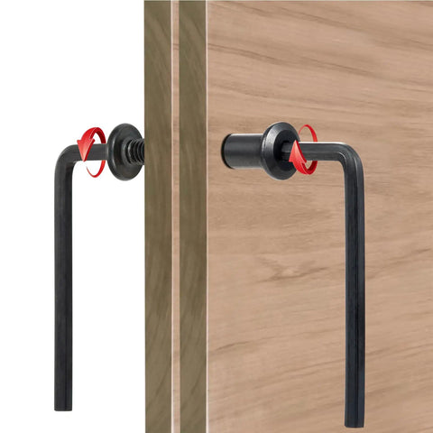 Twenty Five Piece M8x20mm Black Furniture Bolts Cabinet Connector Screws Barrel Nuts Carbon Steel Hardware Kit showing connector assembly.