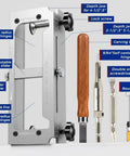 Pro Grade Dead Nuts Precise Door Hinge Template Kit For Router features adjustable slider, depth jaws, and carving tools.