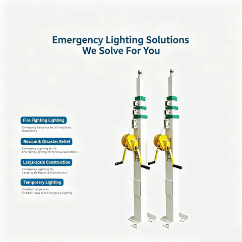 Smooth Crank 3 To 9 M Manual Telescoping Aluminum Mast With Geared Hand Winch White Support Rig, portable setup for emergency lighting.