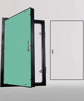 Dead Nuts Secure 32X87 Inch Drywall Access Panel With Aluminum Frame And Touch Lock opened, showing clean interior for plumbing inspection.