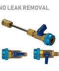 Air Conditioning Valve Core Remover And Installer Tool Set For R134A And R1234YF, showing blue and gold no-leak connectors