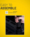 Hand assembling Tough As Nails 3 Tier Plastic Storage Shelves with no tools, showcasing easy setup feature.
