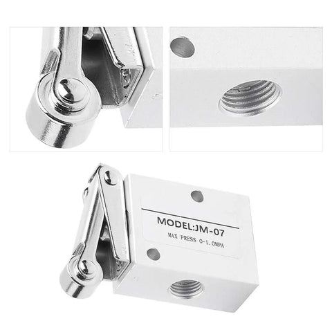 Heavy Duty Mechanical Pneumatic Roller Valve For Air Control With One Quarter Inch Ports showing angled view and threaded port details.