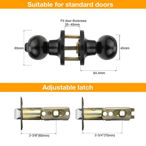 Slick Egg Style Privacy Knobs Keyless Interior Door Handles Matte Black Stainless Steel Finish adjustable latch for standard doors