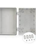 Outdoor Waterproof Electrical Junction Box With Sealed Power Distribution Enclosure And Hasp Locking Mechanism Heavy-Duty ABS Weatherproof Box Built To Take A Beating In Real-World Outdoor Electrical Setups., open ABS enclosure with gasket seal and mounting hardware