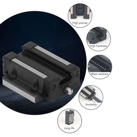 Top Tier Linear Sliding Guide Kit With Durable Bearing Steel Rail Blocks For Smooth 3D Printer, CNC Machine, And Automation Gear Upgrades At 300 Mm Length. steel linear rail block close-up