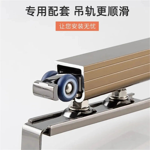 Rock Solid Door Roller Pulley With Heavy Duty Nylon Wheels And Hassle Free Glide Track For Smooth Wooden Furniture Sliding Doors close-up of pulley with nylon wheel.