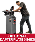 Man using Metal Dust Collector Stand For Workshop, 472 CFM, 115V Single Phase, Fire Safe Aluminum Fan Blade And Housing.