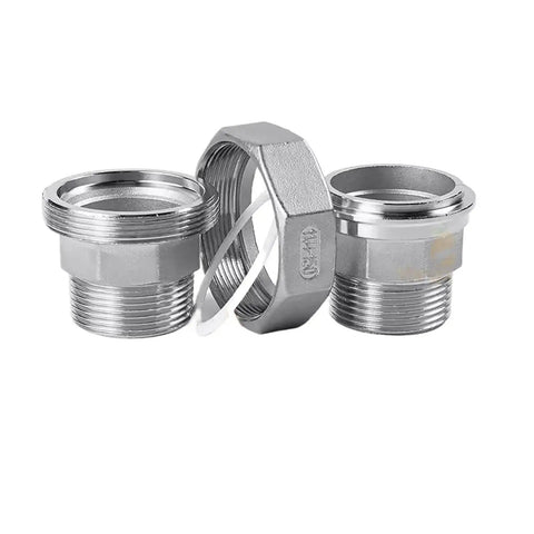 Beefy 304 Stainless Steel Piping Union Fittings Set For Plumbing One And One Quarter Inch Through Three Inch BSPT Female To Male Thread Tube Connectors
