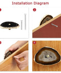 Installation diagram for Top Shelf Natural Agate Stone Knobs With Gold Plated Edges for easy screw-in install.
