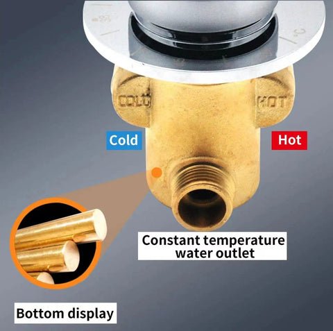 Rock Solid Slick Brass Shower Valve Mixer Tap With Durable Heavy Duty Diverters And Snappy Temperature Adjustments For No Sweat Bathroom Plumbing Renovation Projects, showing brass valve with cold and hot inlets.