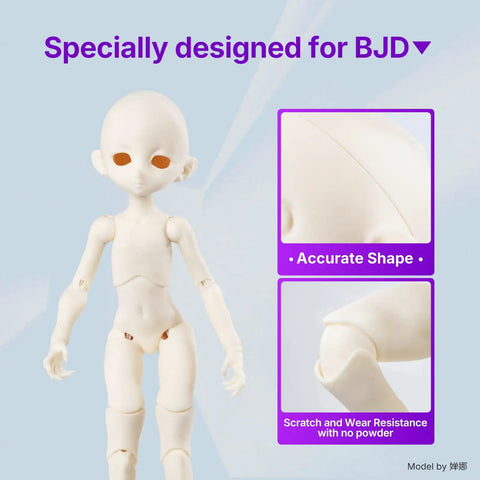 Abs Tough 3D Printer Resin For BJDs And Art Figures Built Different With Badass Wear Resistance And Knotty Joints That Just Never Break Down 1Kg Vat Of Topshelf Model Making Compound shown on articulated BJD figure with accurate shape.