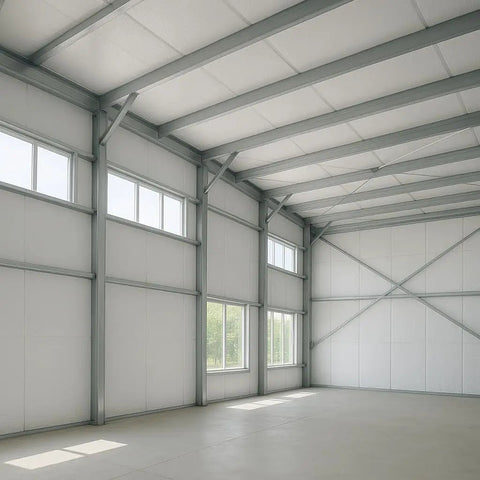 Interior view of a spacious attic with reflective insulation applied, using 5mm Reflective Foam Core Insulation Roll 16 by 50 Ft R15.