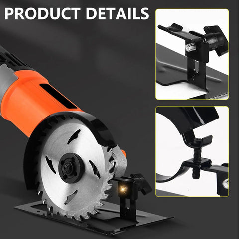 Keep Nasty Sparks Safe While You Work With This Rugged Adjustable Angle Grinder Holder Stand Featuring Heavy Duty Steel Debris Protection For 100 Mm Tools Your Shop Will Love: detailed view of angle grinder stand with metal cutting blade.