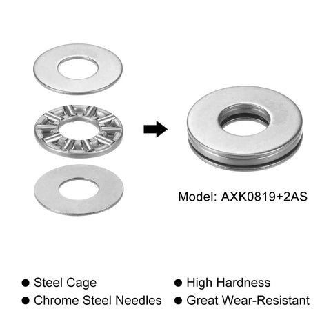 Heavy Duty Thrust Needle Roller Bearings In A Five Pack Kit Crafted From Hardened Chromium Steel Built Like A Tank For Smooth Operation And Heavy Grinds AXK0819 Compatible Upgrade For Tough Rig Applications showing chrome steel needles and washers.