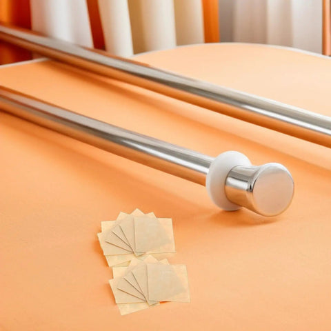 Vertical Blind Repair Tabs 80 Pack Heavy Duty PVC Quick Fix Replacement Kit displayed with metal rods and adhesive tabs.