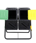 Rotating Compost Tumbler Bin With Dual Chamber And Sliding Doors, Black Iron and PP Plastic, Front View