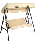 Outdoor Porch Swing With Adjustable Canopy And Heavy Duty Stand, Beige Cushions, Steel Frame, Ultra Comfortable And Durable