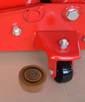 Heavy Duty 4 Inch Nylon Caster Wheel Replacement For Oven Rack And Freezer Cart, showing a brown nylon roller next to a red cart attachment.