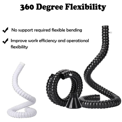 Flexible Solder Fume Extractor Arm For Electronics And Woodworking Projects with adjustable flexible tubing in black and white.