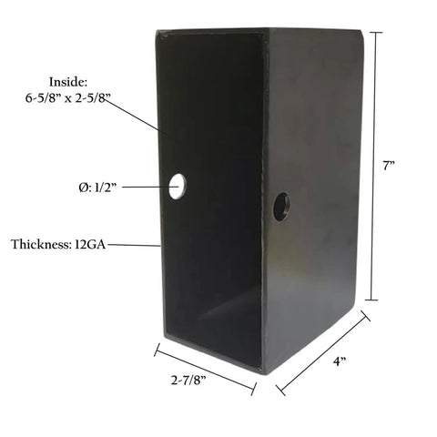 Tough As Nails Heavy Duty V Groove Wheel Box 6 Inch Fits Cast Iron Sliding Gates 12 Gauge Steel Construction With Quick Grease Zerk For Smooth No Friction Gate Operation Finished In Solid Powder Coat Black, showing dimensions and features.