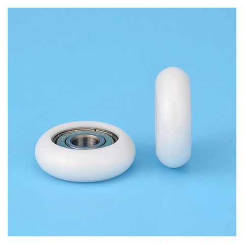 20 Piece Circular Arc Nylon Pulley Roller With High Grade Plastic Coated Bearing For Smooth Sliding Door And Glass Window Hardware Track Wheel Bore 8Mm Diameter 34Mm from side and top views.
