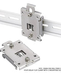 Four Pack 35MM DIN Rail Mounting Clip For Solid State Relay Mounting Rack In Stainless Steel With Screws Chinese Standard Easy Install Ideal SSR Mounting Kit For Single Phase Projects And Industrial Panels shown in close-up view mounted on rail