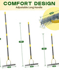Heavy Duty Dual-Action Dethatching Rake With 19-Tine Design, Adjustable 40-57 Inch Metal Rake For Lawn Care dimensions shown.