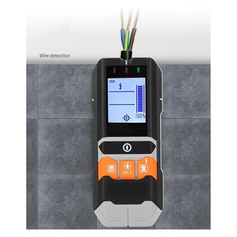 Straight Up Smooth Wall Scanner Featuring No Sweat Stud Detection And Deep Metal Sensor For Total DIY Home Repairs Plus Quick AC Voltage Tracking And Precision Moisture Measurement For Any Gig Project showing wire detection feature on display.