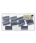 Rock Solid 3300 UF 35 V Electrolytic Capacitors Aluminum Radial 16 X 31 MM Pack Of 10 in clear container with labels