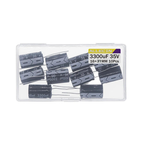 Rock Solid 3300 UF 35 V Electrolytic Capacitors Aluminum Radial 16 X 31 MM Pack Of 10 in clear container with labels