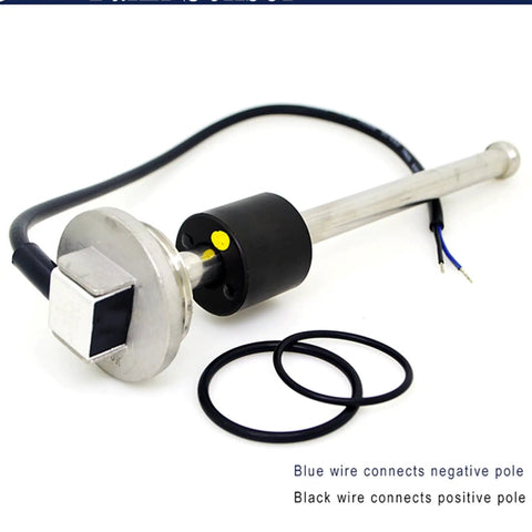 Rock Solid 300 mm Fuel Level Sender Sensor With 0-190 Ohm Signal 316 Stainless Steel showing connector and wires for installation.