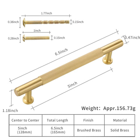 Five Pack Brushed Gold Cabinet Handles Set Made From Solid Brass Ideal For Kitchen Drawers And Cabinets Five Inch Furniture Door Pulls