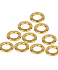 Gotta Have These Slick Gold Titanium Flat Washers M5 Size 10 Pack Heavy Duty Bicycle Hardware displayed in a neat arrangement.