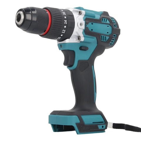 Heavy Duty 18V Cordless Drill Generating 140 Nm Of Legit Power With 23 Adjustable Clutch Positions Plus Dual Gear Speed Options side view.