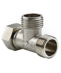 Heavy Duty Half Inch Brass T Adapter Valve Easy Peasy Bidet Sprayer And Shower Hose Splitter Diverter Fixture close-up view.