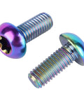 Heavy Duty Badass Grade Five Titanium Fasteners M5 X 12mm T25 Torx Head Bolts And Screws close-up view of colorful titanium screws.