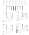 4 Pack Premium Clear Acrylic Skateboard Wall Mount Racks Heavy Duty Display Hooks with screws and wall anchors.