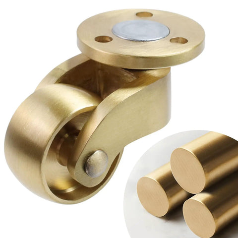 Badass Solid Brass Swivel Casters For Floor Mats set of 4 showing detailed wheel and threaded rod base, polished finish.