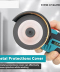 Hassle Free 12V Cordless Mini Angle Grinder And Polishing Machine With 16mm Disc Bore featuring a protective metal cover for safety.