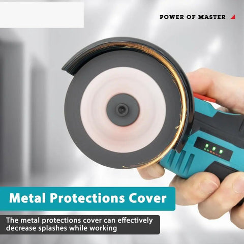 Tough As Nails Mini Angle Grinder 12V Cordless Rechargeable Power Tool with metal protection cover for dust-free grinding.