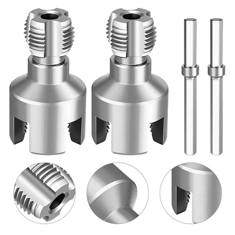 Dual Function Pipe Threader Kit For 1/2 And 3/4 Inch Plastic Water Pipes, Carbon Steel Construction, Internal And External Threading, Lightweight Design, Drill-Driven Tool For Quick Pro-Grade Home Or Professional Use, metal threader bits