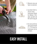 Instructions for installing Heavy Duty Weed Barrier Fabric 4 Ft By 50 Ft Durable Woven Ground Cover for landscaping.
