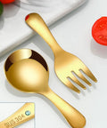 Two Piece Colorful Compact Fork And Spoon Set For Travel Camping And Picnics, Durable Stainless Steel Cutlery on white surface