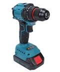 Heavy Duty Brushless Cordless Drill Packing Real Knuckle Crack Torque And Seamless Handling Crafted Tough To Hustle Through Tricky Diy Builds Quick Featuring A Beefy Metal Chuck That Holds Firm Every Time, side angle view.