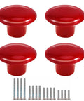 Dang Nice Vintage Round Ceramic Cabinet Knobs Rock Solid Kitchen And Bathroom Drawer Pulls Smooth Grip Red Hardware with four screws.