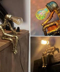 Steampunk Table Lamp With Robot Pipe Design In Bronze Industrial Desk Light For Office Bedroom And Living Room Vintage Retro Dope Loft Style Space That Adds A Cozy Industrial Glow For Any Room.