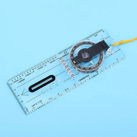 Lightweight Portable Acrylic Outdoor Tool With Magnifying Glass For Camping And Hiking, Foldable Map Compass on blue background