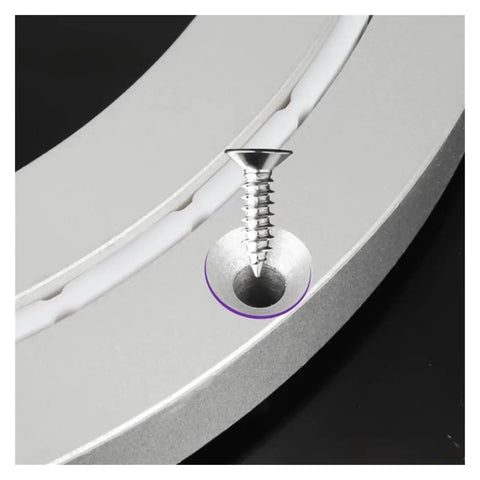 Close-up of screw in 36 Inch Heavy Duty Lazy Susan Hardware Featuring Premium Aluminum Swivel Turntable Bearing installation.